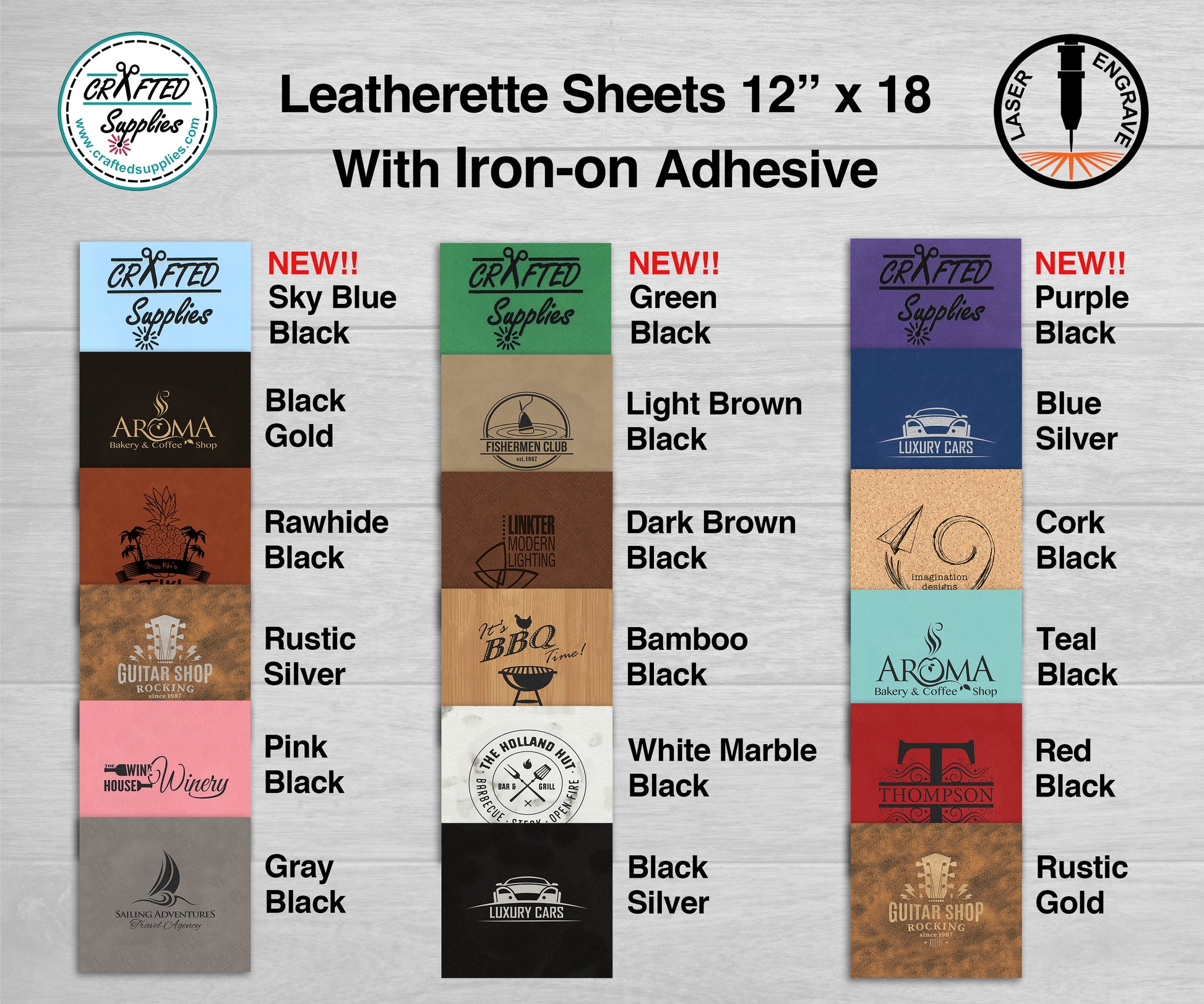 Leather Sheets for Laser Engraving with Adhesive Backing, Laserable  Leatherette 12 x 18, Glowforge FSL Supplies and Materials (Black/Silver)